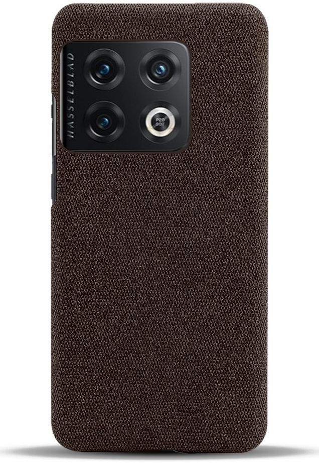 OnePlus 10 Pro Hoesje Hard Plastic met Stoffen Afwerking Bruin afbeelding 2
