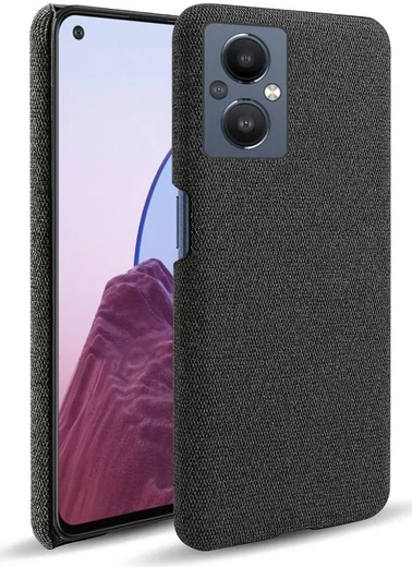 Oppo Reno 8 Lite Hoesje Hard Plastic met Stoffen Afwerking Zwart afbeelding 1