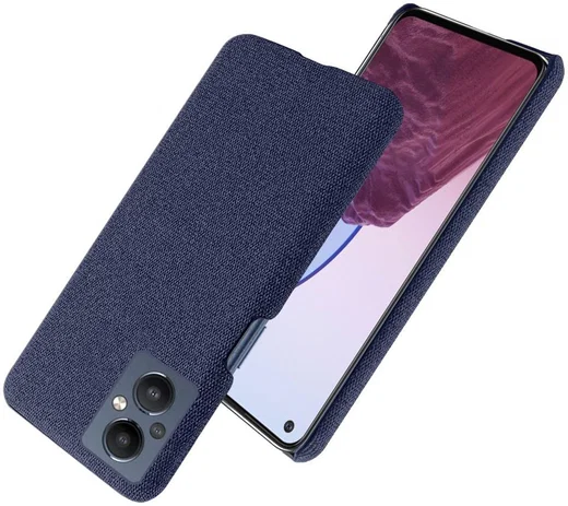 Oppo Reno 8 Lite Hoesje Hard Plastic met Stoffen Afwerking Blauw afbeelding 2