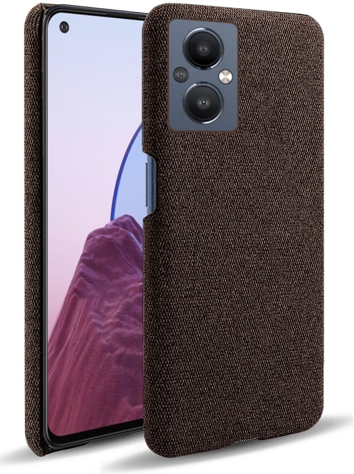 Oppo Reno 8 Lite Hoesje Hard Plastic met Stoffen Afwerking Bruin afbeelding 1