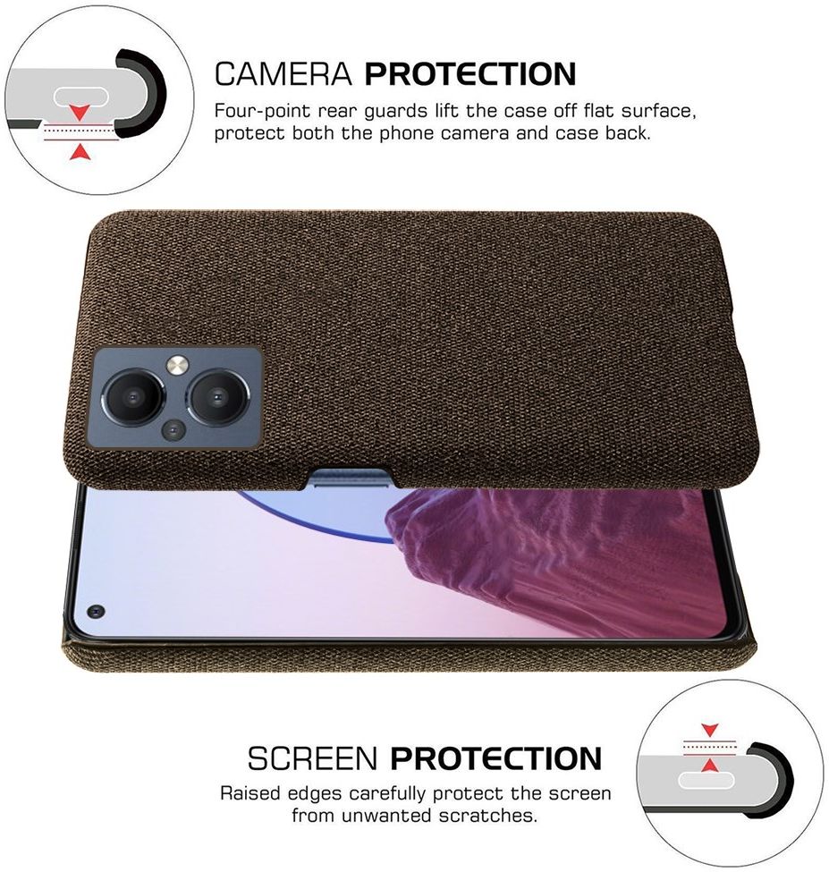 Oppo Reno 8 Lite Hoesje Hard Plastic met Stoffen Afwerking Bruin afbeelding 5