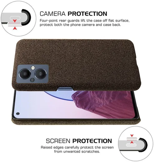 Oppo Reno 8 Lite Hoesje Hard Plastic met Stoffen Afwerking Bruin afbeelding 5