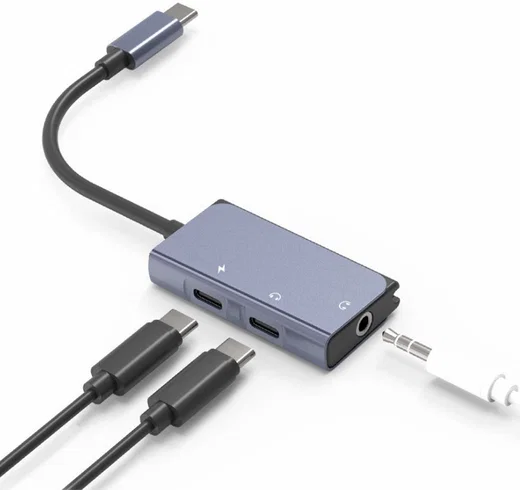 3-in-1 USB-C naar Dubbele USB-C PD 3.0 / 3.5mm Jack Audio Adapter afbeelding 2
