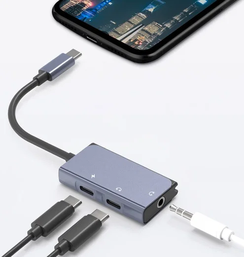 3-in-1 USB-C naar Dubbele USB-C PD 3.0 / 3.5mm Jack Audio Adapter afbeelding 4