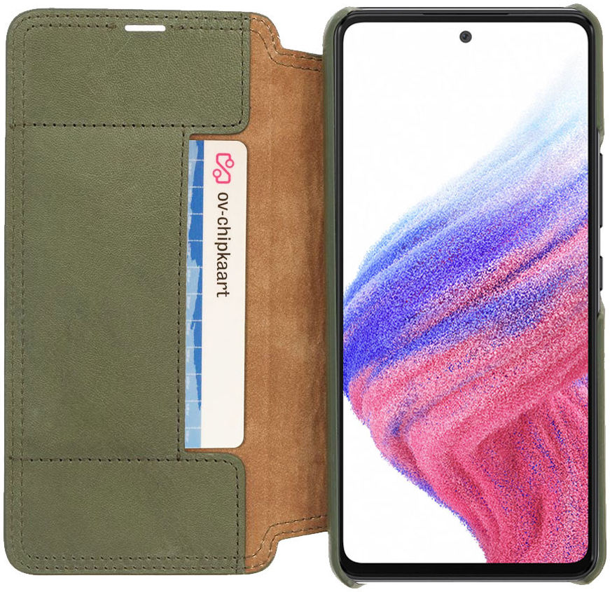 Minim Samsung Galaxy A53 Hoesje Echt Leer Book Case Groen afbeelding 1