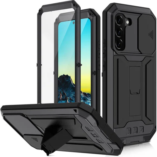 R-Just Sliding Camera Samsung Galaxy S22 Hoesje Waterdicht Zwart afbeelding 1