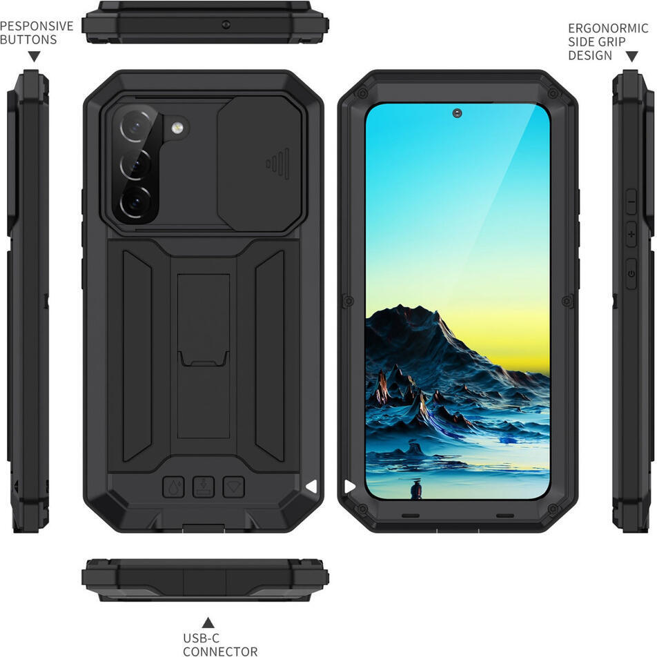 R-Just Sliding Camera Samsung Galaxy S22 Hoesje Waterdicht Zwart afbeelding 3