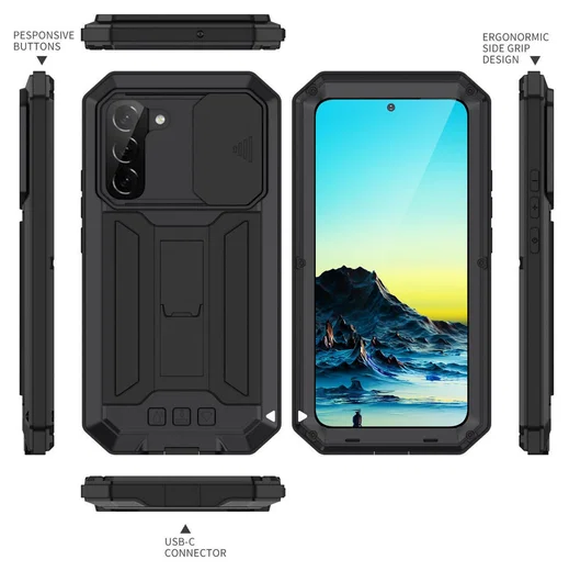 R-Just Sliding Camera Samsung Galaxy S22 Plus Hoesje Waterdicht Zwart afbeelding 3