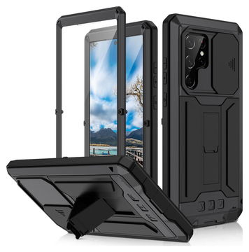 R-Just Sliding Camera Samsung Galaxy S22 Ultra Hoesje Waterdicht Zwart