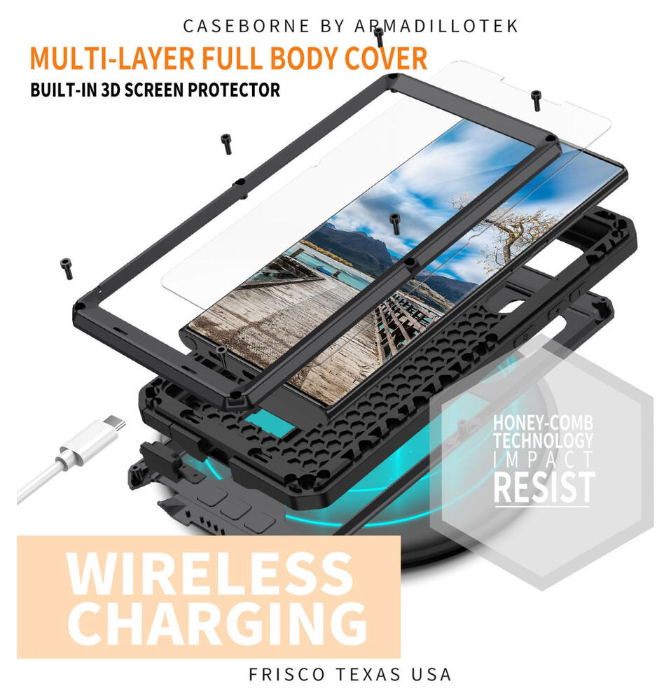 R-Just Sliding Camera Samsung Galaxy S22 Ultra Hoesje Waterdicht Zwart afbeelding 2