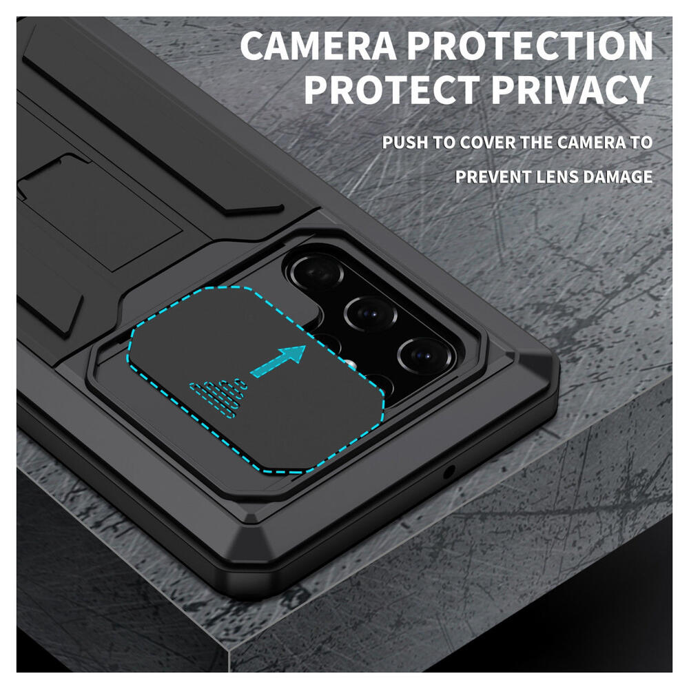 R-Just Sliding Camera Samsung Galaxy S22 Ultra Hoesje Waterdicht Zwart afbeelding 4