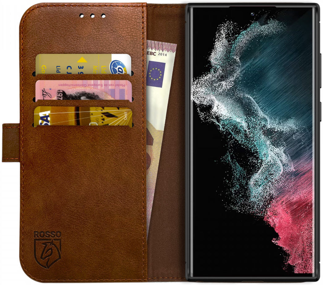 Rosso Element Samsung Galaxy S22 Ultra Hoesje Book Cover Wallet Bruin afbeelding 1