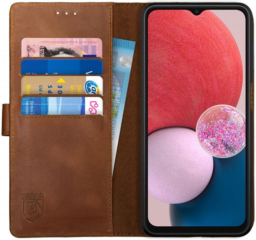 Rosso Deluxe Samsung Galaxy A13 4G Hoesje Wallet Case Echt Leer Bruin afbeelding 1