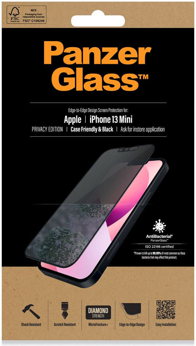 PanzerGlass iPhone 13 Mini Privacy Glass Case Friendly Antibacterieel afbeelding 1