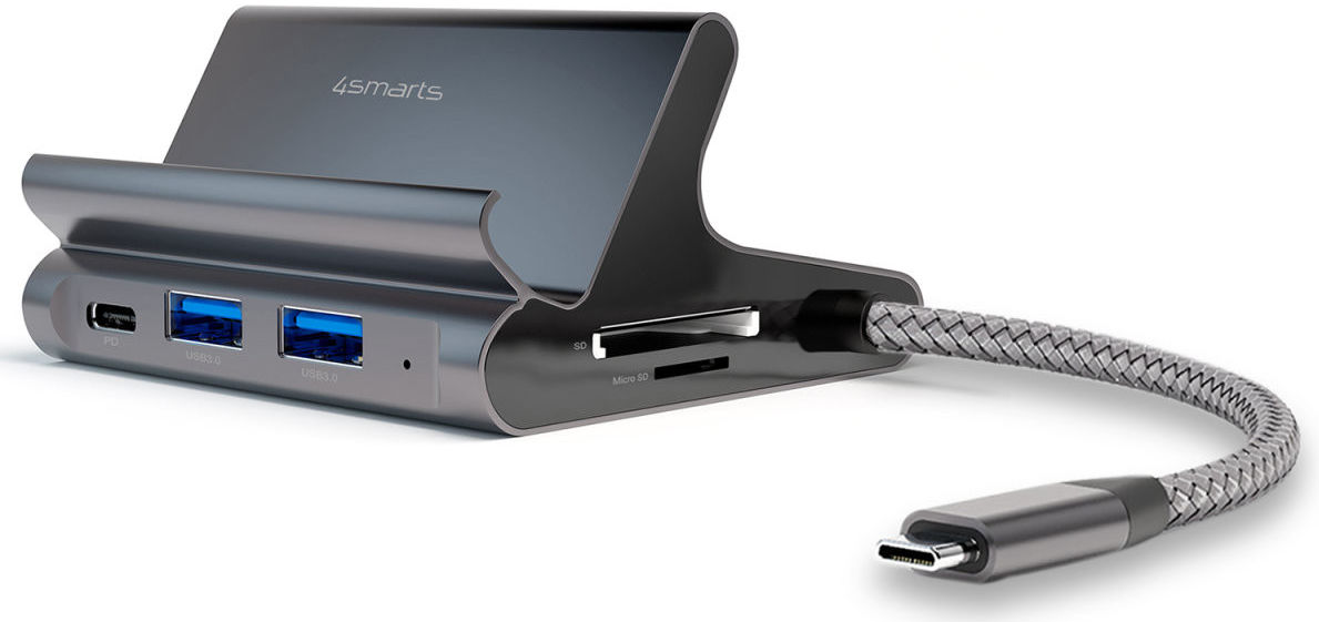 4smarts 7-in-1 Hub met Universele Tablet en Telefoonstandaard Grijs afbeelding 1
