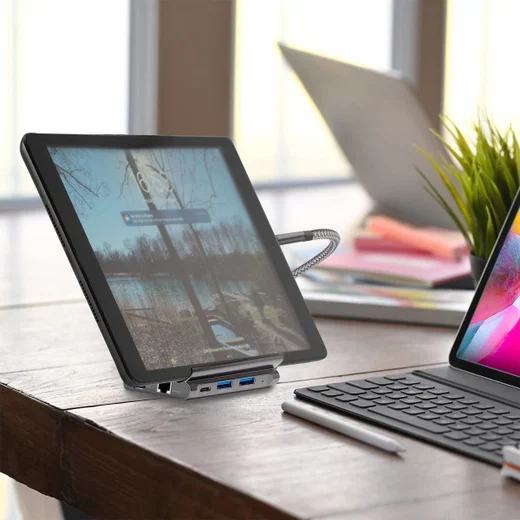 4smarts 7-in-1 Hub met Universele Tablet en Telefoonstandaard Grijs afbeelding 2