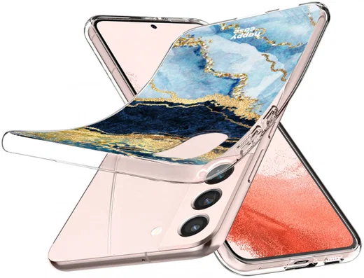HappyCase Samsung Galaxy S22 Hoesje Flexibel TPU Blauw Marmer Print afbeelding 4