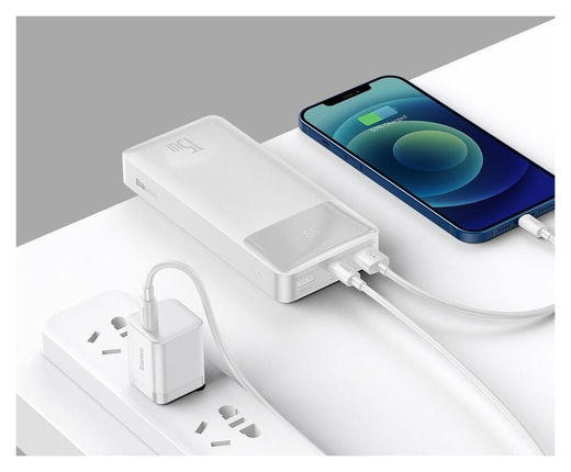 Baseus Bipow 20.000 mAh USB-C Powerbank Reisformaat Met Display Wit afbeelding 12