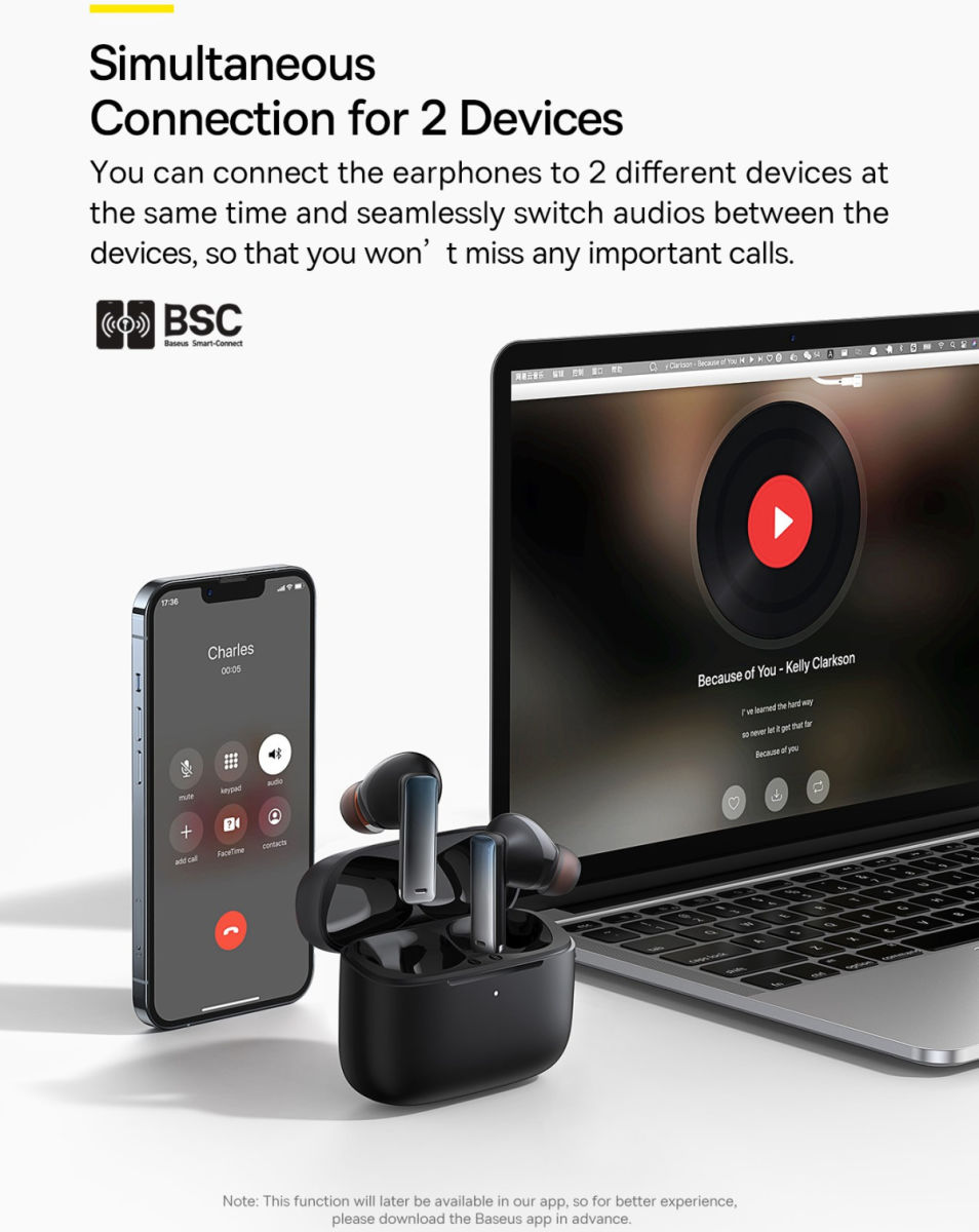Baseus Bowie M2 Volledig Draadloze Bluetooth 5.2 Oordopjes Zwart afbeelding 11