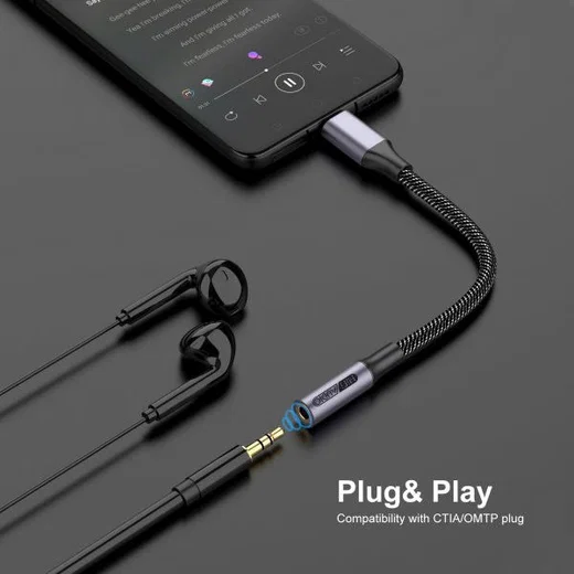 4smarts USB-C naar 3.5mm Jack (Female) Aux Kabel Connector Grijs afbeelding 3