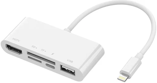 4smarts 5-in-1 Hub Lightning naar USB 2.0/HDMI/SD/Micro SD Wit afbeelding 1