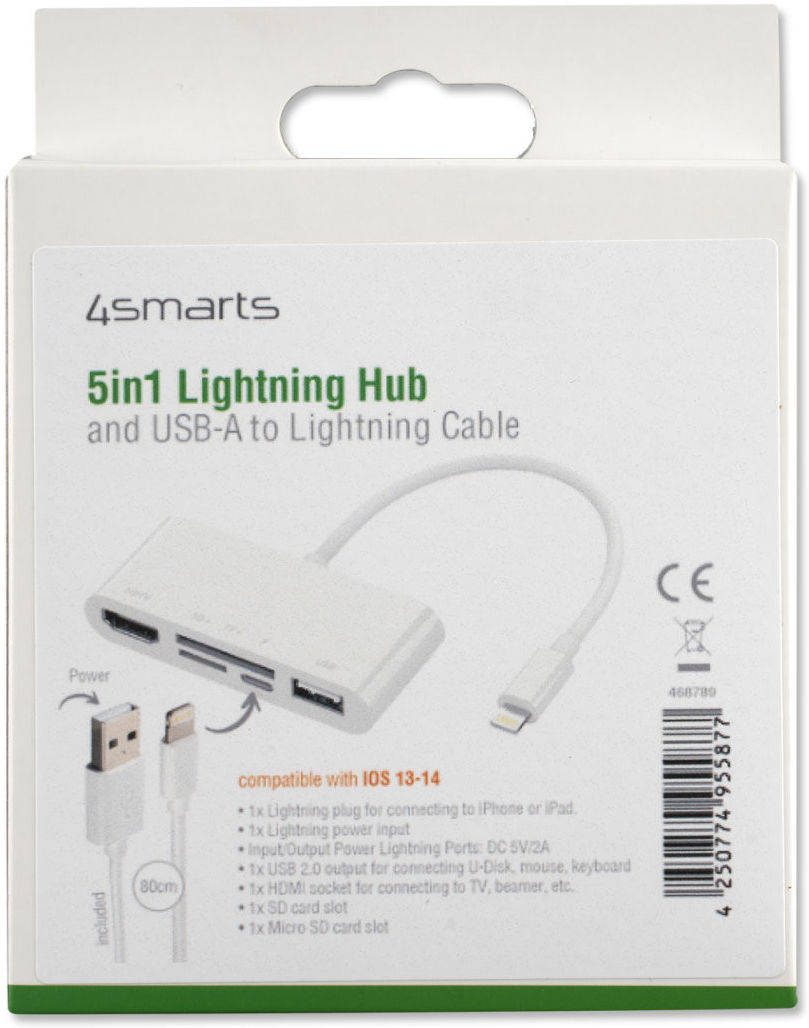 4smarts 5-in-1 Hub Lightning naar USB 2.0/HDMI/SD/Micro SD Wit afbeelding 6