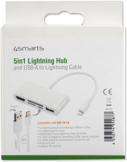 4smarts 5-in-1 Hub Lightning naar USB 2.0/HDMI/SD/Micro SD Wit afbeelding 6