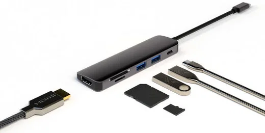 4Smarts 6-in-1 Hub USB-A / USB-C / Micro SD / SD-kaart / HDMI Grijs afbeelding 2