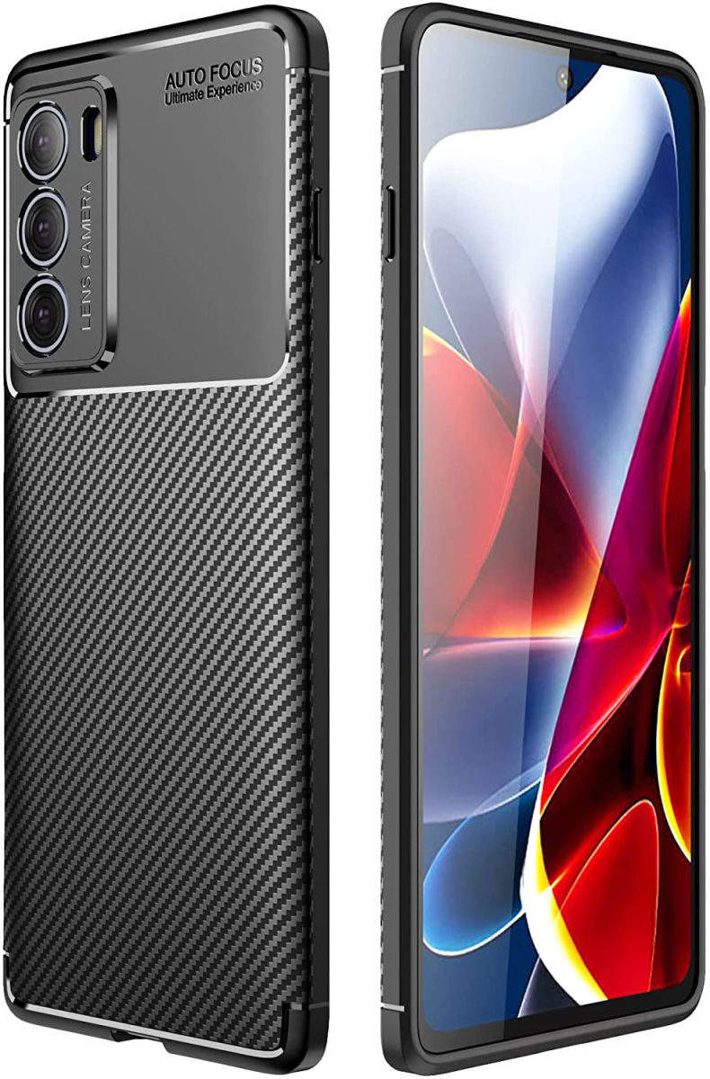Motorola Moto G200 5G Hoesje Siliconen Carbon TPU Back Cover Zwart afbeelding 1