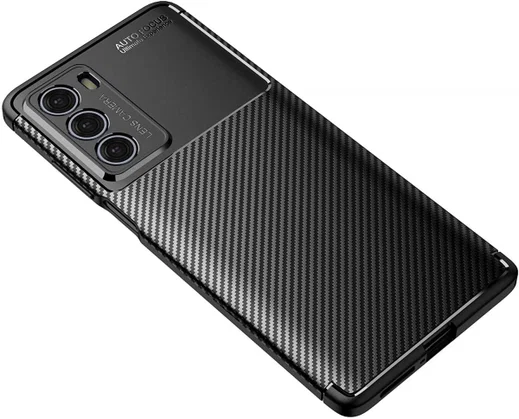 Motorola Moto G200 5G Hoesje Siliconen Carbon TPU Back Cover Zwart afbeelding 2