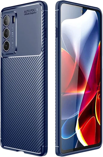 Motorola Moto G200 5G Hoesje Siliconen Carbon TPU Back Cover Blauw afbeelding 1