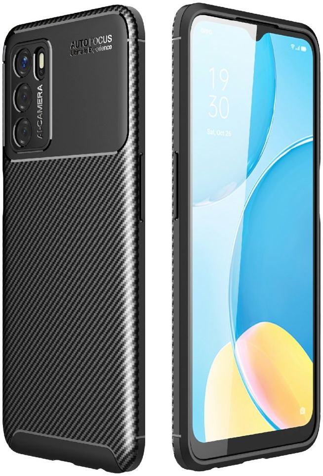 Oppo A16s/A16/Oppo A54S Hoesje Siliconen Carbon TPU Back Cover Zwart afbeelding 1