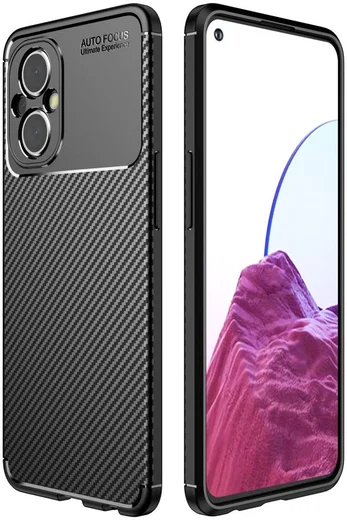 Oppo Reno 8 Lite Hoesje Siliconen Carbon TPU Back Cover Zwart afbeelding 1