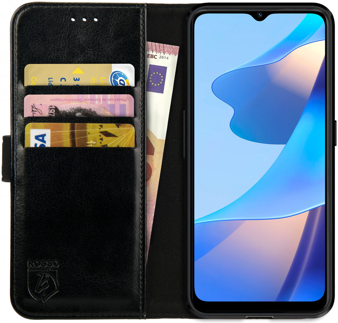 Rosso Element Oppo A16 / A16s / A54s Hoesje Book Cover Wallet Zwart afbeelding 1