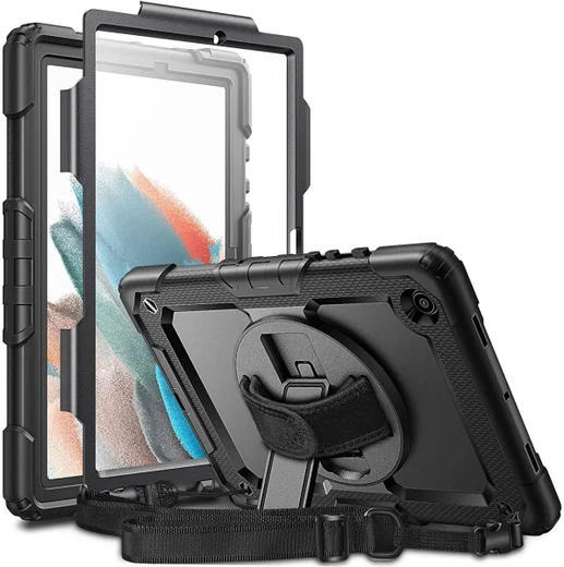 Samsung Galaxy Tab A8 Hoes met Screen Protector en Handriem Zwart afbeelding 1