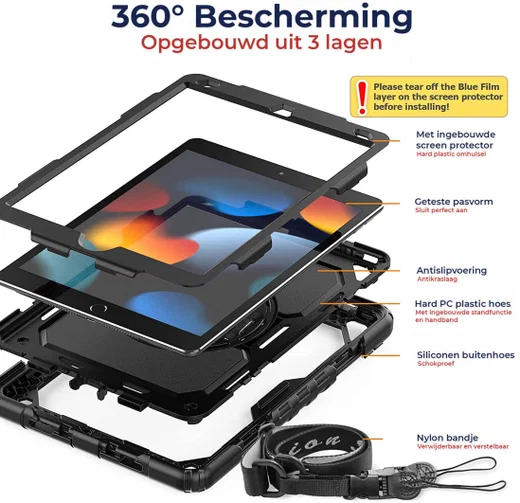 Samsung Galaxy Tab A8 Hoes met Screen Protector en Handriem Zwart afbeelding 2