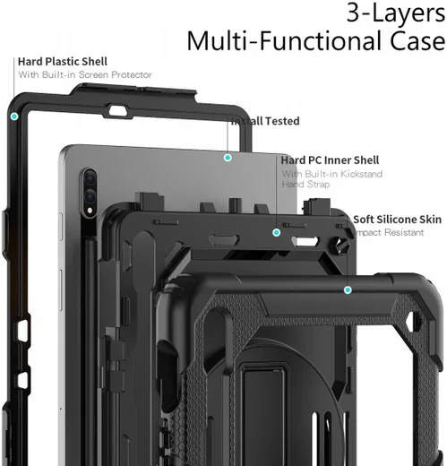 Samsung Galaxy Tab S8 Hoes met Screen Protector en Handriem Zwart afbeelding 2