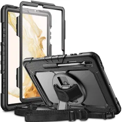 Samsung Galaxy Tab S7+ / S8+ Hoes met Screen Protector en Handriem Zwart afbeelding