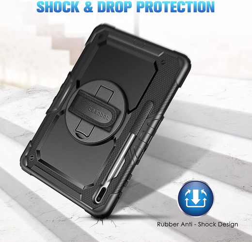 Samsung Galaxy Tab S7+ / S8+ Hoes met Screen Protector en Handriem Zwart afbeelding 9