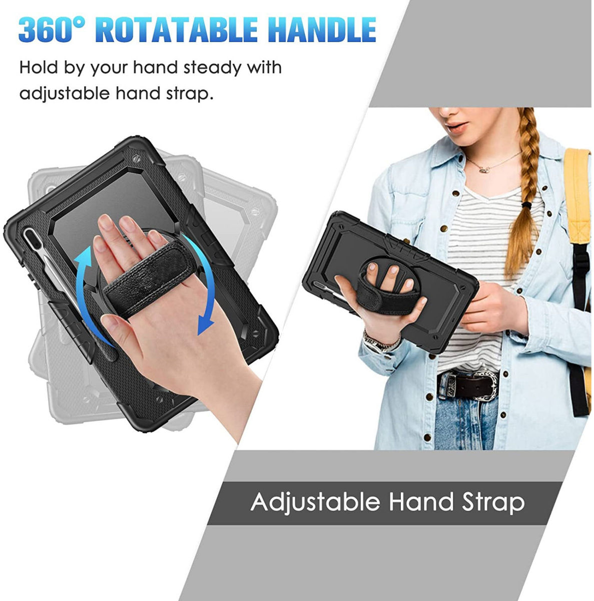 Samsung Galaxy Tab S7+ / S8+ Hoes met Screen Protector en Handriem Zwart afbeelding 10