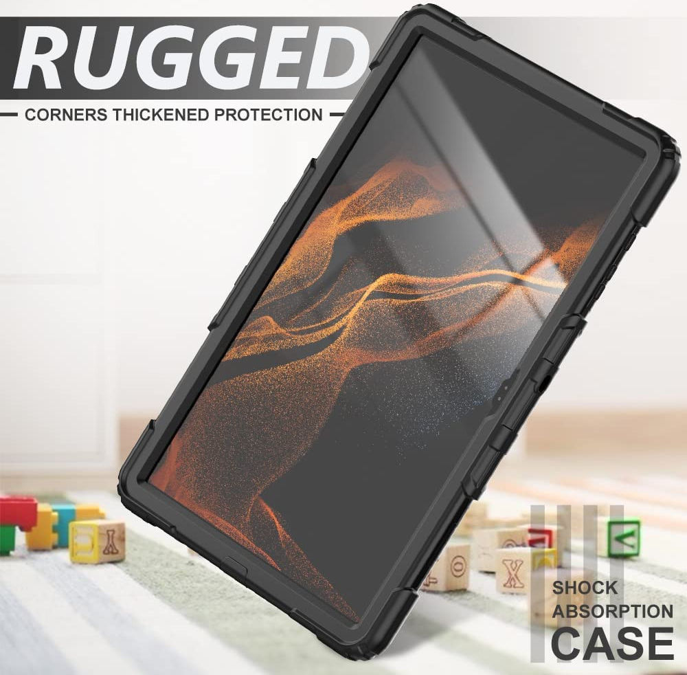 Samsung Galaxy Tab S8/S9/S10 Ultra Hoes met Screen Protector en Handriem Zwart afbeelding 6