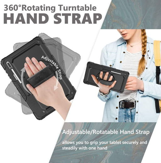 Samsung Galaxy Tab S8/S9/S10 Ultra Hoes met Screen Protector en Handriem Zwart afbeelding 7
