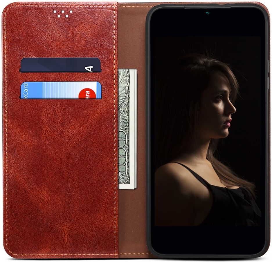 Realme 9 Pro Hoesje Portemonnee Book Case Kunstleer Bruin afbeelding 1