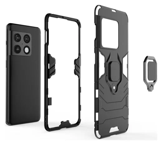 Oneplus 10 Pro Hoesje Metalen Magnetische Ring Kickstand Zwart afbeelding 6