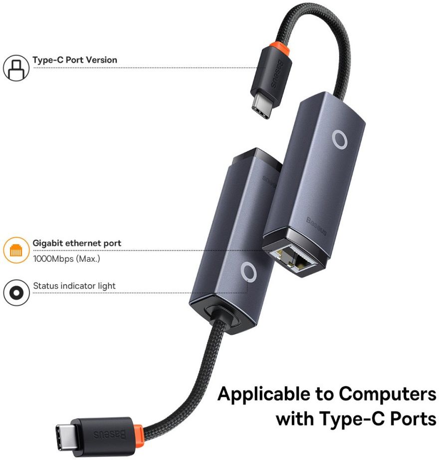 Baseus Lite RJ45 USB-C naar Ethernet LAN Adapter 1.000 Mbps afbeelding 7