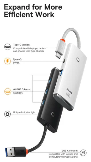 Baseus 5-in-1 USB-C Adapter USB-A 25 Centimeter Kabel Zwart afbeelding 18
