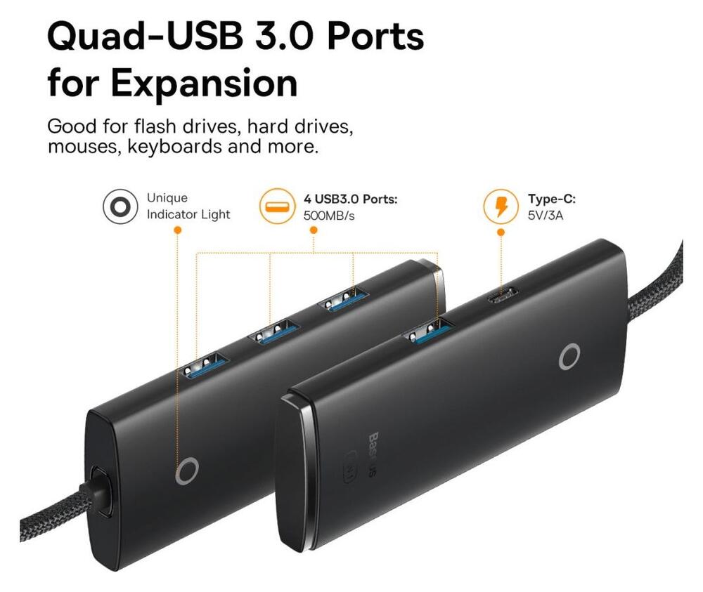 Baseus 5-in-1 USB-C Adapter USB-A 25 Centimeter Kabel Zwart afbeelding 10