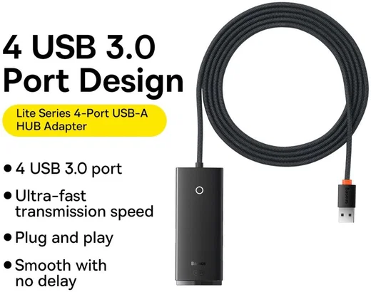 Baseus 5-in1 USB-C Adapter USB-A 2 Meter Kabel Zwart afbeelding 3