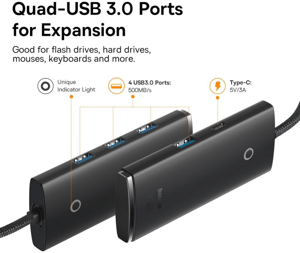 Baseus 5-in1 USB-C Adapter USB-A 2 Meter Kabel Zwart afbeelding 4