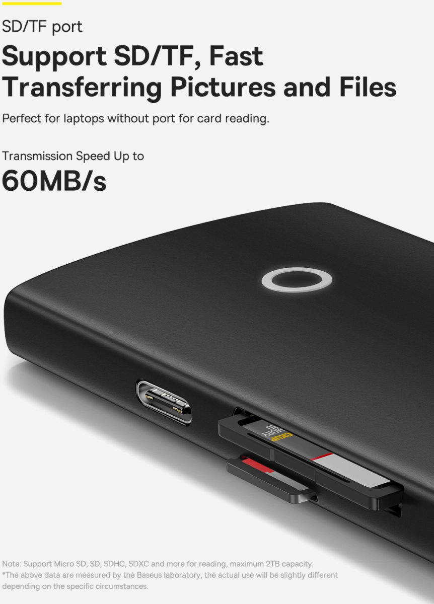 Baseus Lite 6-in-1 USB-C Hub naar HDMI/2x USB 3.0/USB-C PD/SD/TF Zwart afbeelding 9